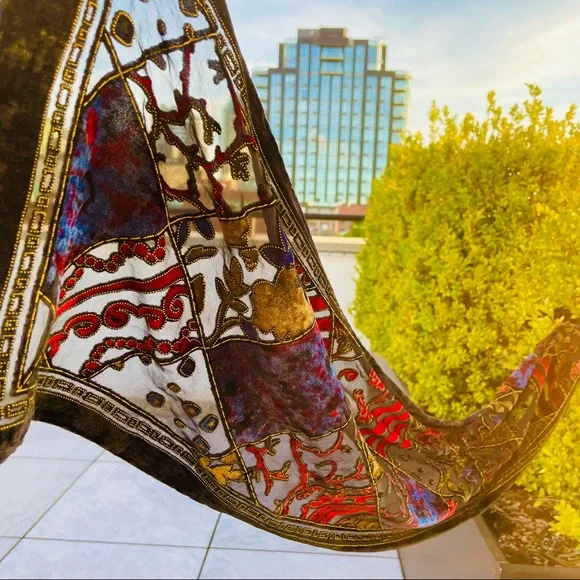 Oscar de la Renta Vintage Royal Velvet Cut Out Mesh Art Long Rectangle Scarf - Picture 3 of 16